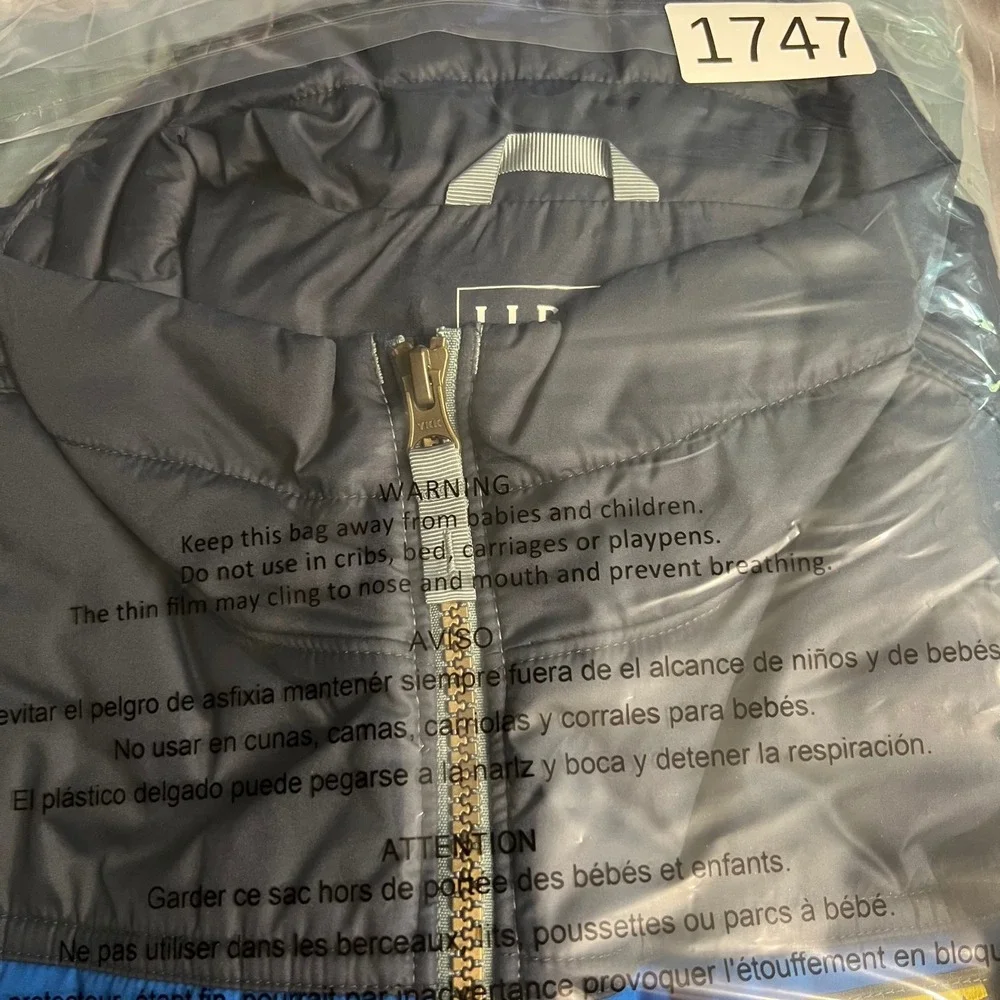 LL Bean Puffer Vest Mens XXL Blue Gray Colorblock Insulated Full Zip 513517